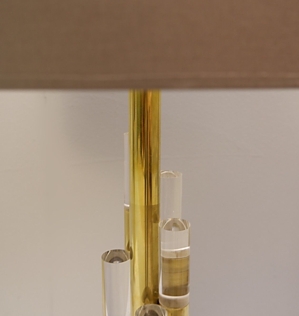 Pair Of Contemporary Brass And Glass Tube Table Lamps photo for sale