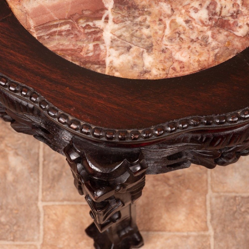 490.0 Carved Oriental Marble Topped Occasional Table photo