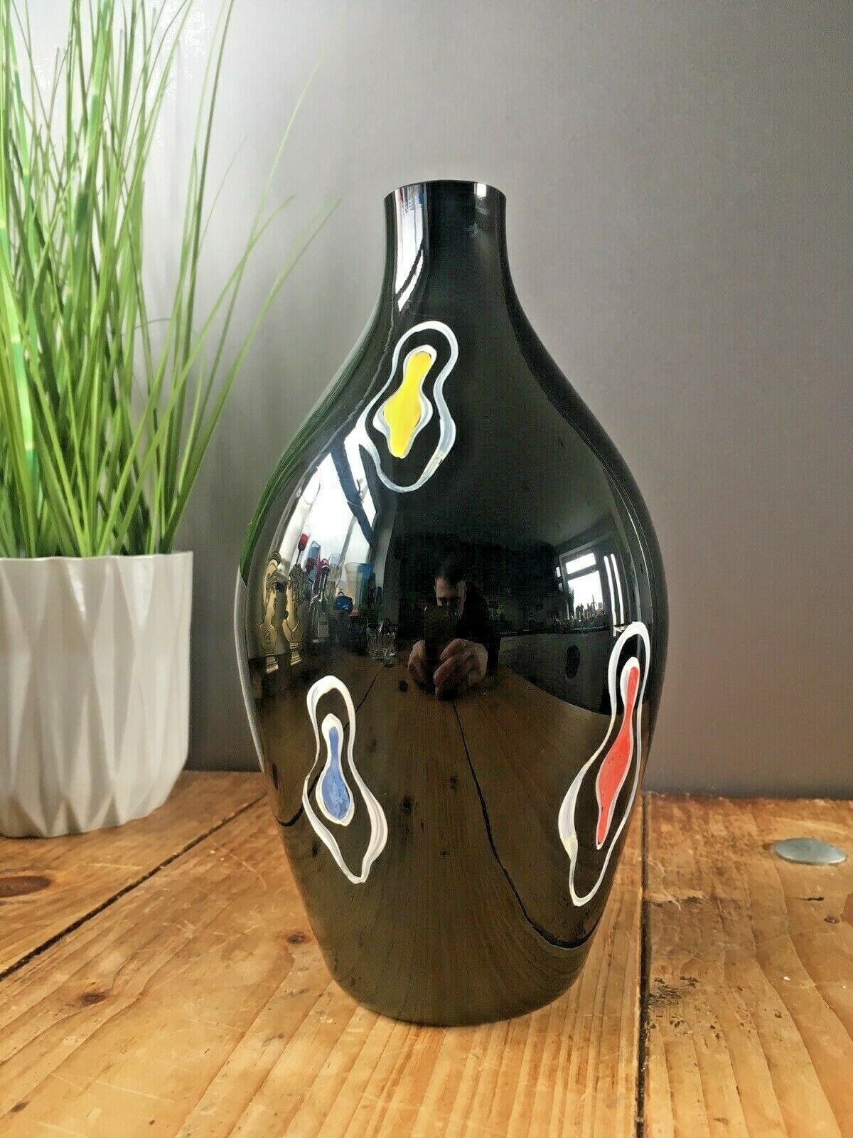 Retro Glass Vase Multicoloured Splash Decoration Veb Kunstglas Style Italian