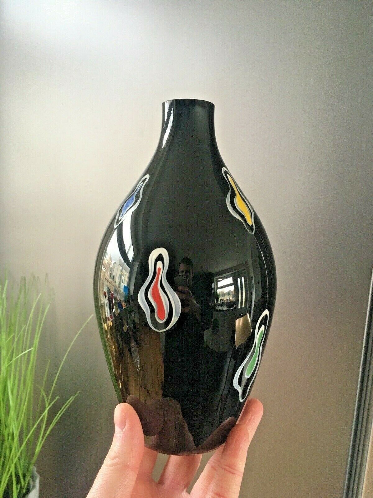 Retro Glass Vase Multicoloured Splash Decoration Veb Kunstglas Style Italian photo vintage
