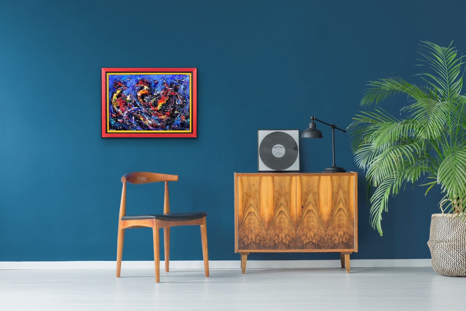 photo vintage David Wilde 1913 To 1974. English. Cock Fight. Acrylics. Framed. Two Fighting Birds. A Riot Of Aggression, Masculinity & Feathers. Mid Century Modern