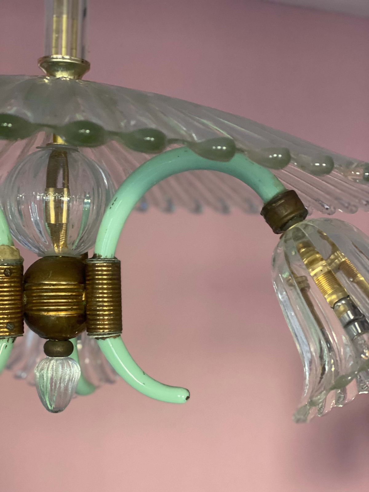 Barovier & Toso Mint Green And Murano Glass Pendant C.1950 photo for sale