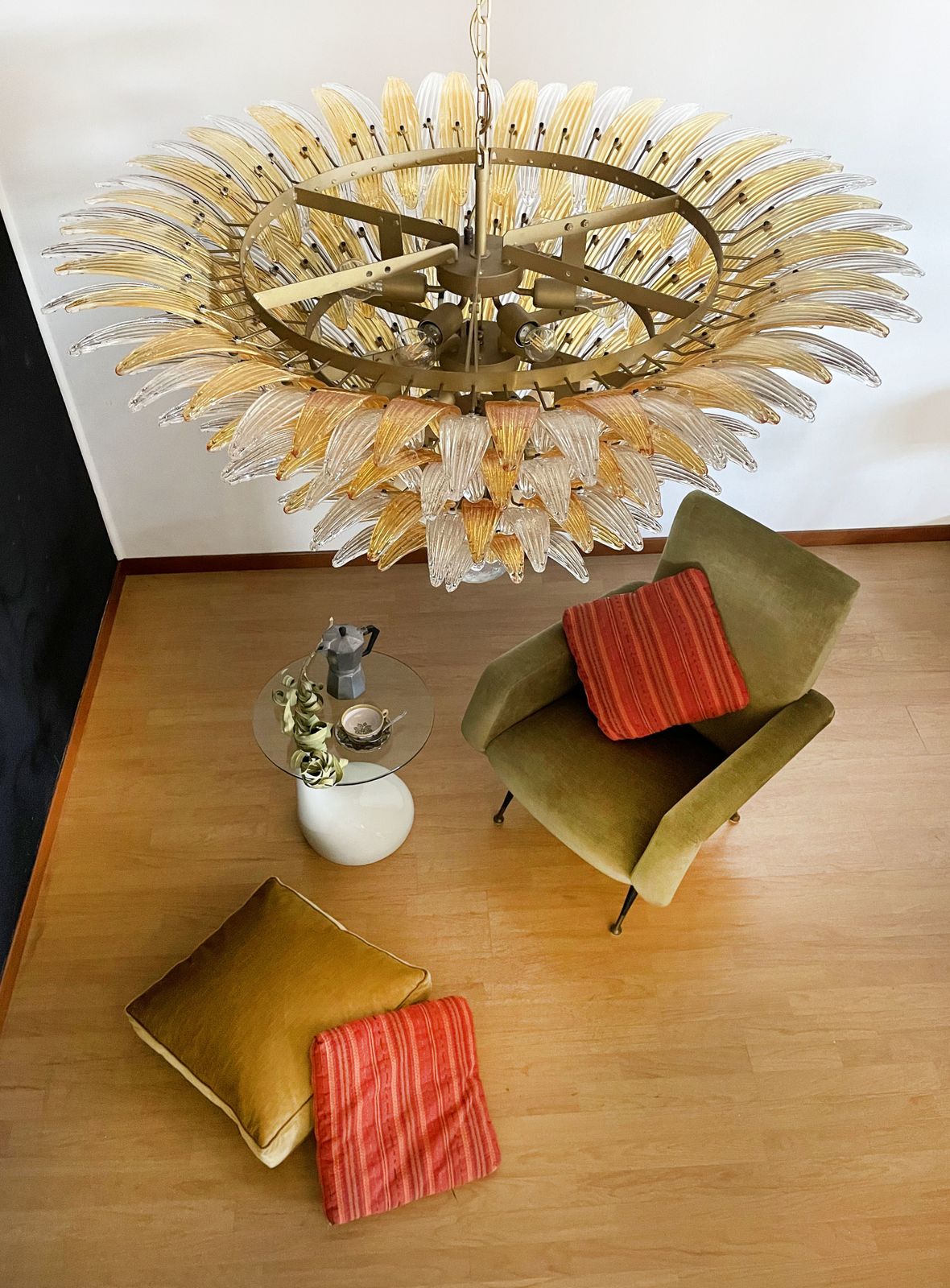Palmette Ceiling Light   Four Levels, 163 Amber And Trasparent Glasses photo for sale
