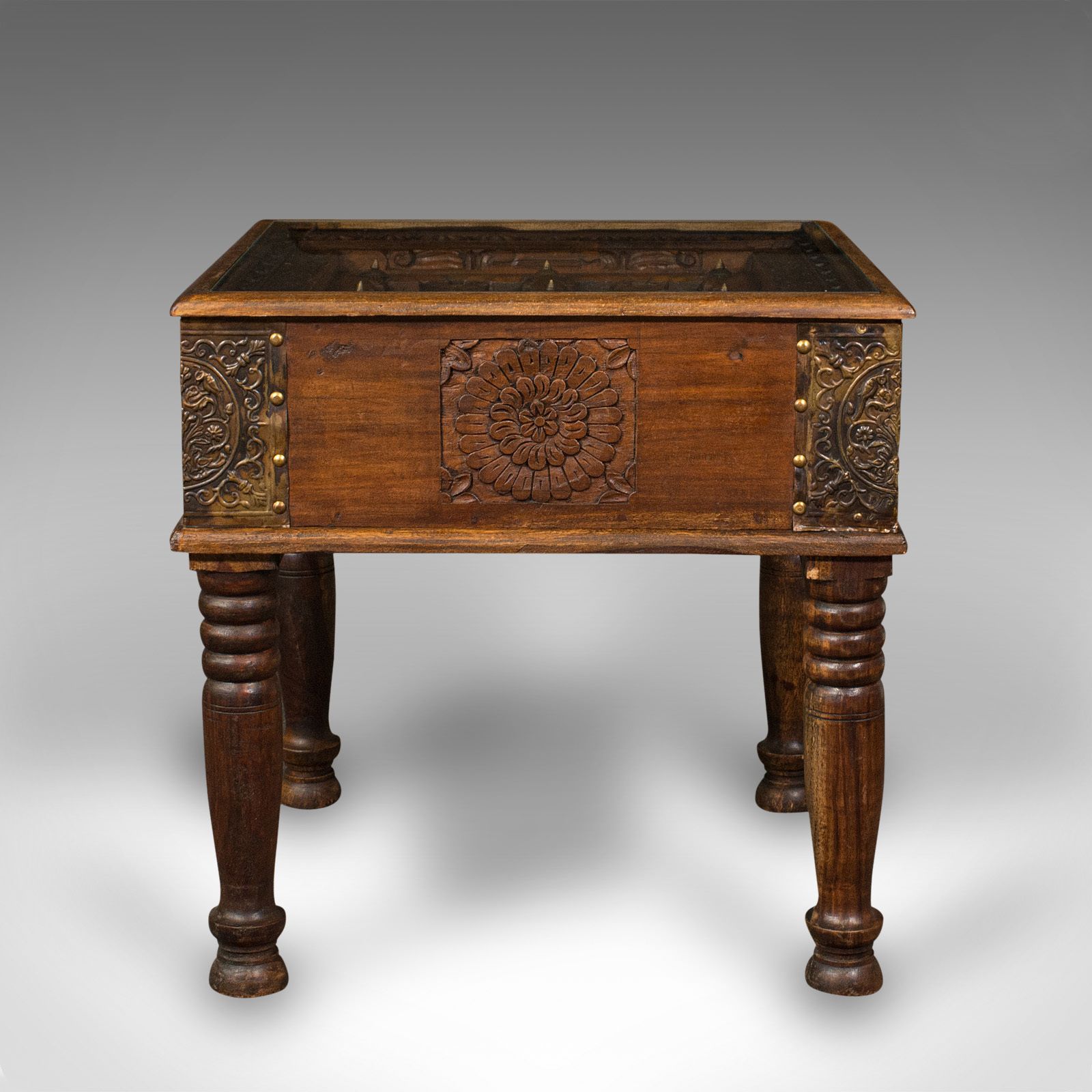 Vintage Carved Spice Table, Far Eastern, Glass Topped, Coffee, Lamp photo for sale