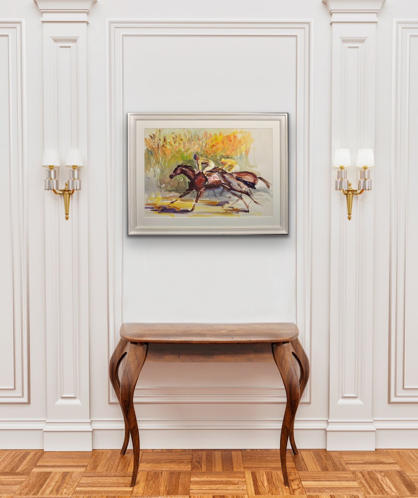 photo buy John Rattenbury Skeaping 1901 To 1990. English. On The Gallops, 1976. Framed Gouache & Watercolour. Equine. Jockeys. Horse Racing Painting.