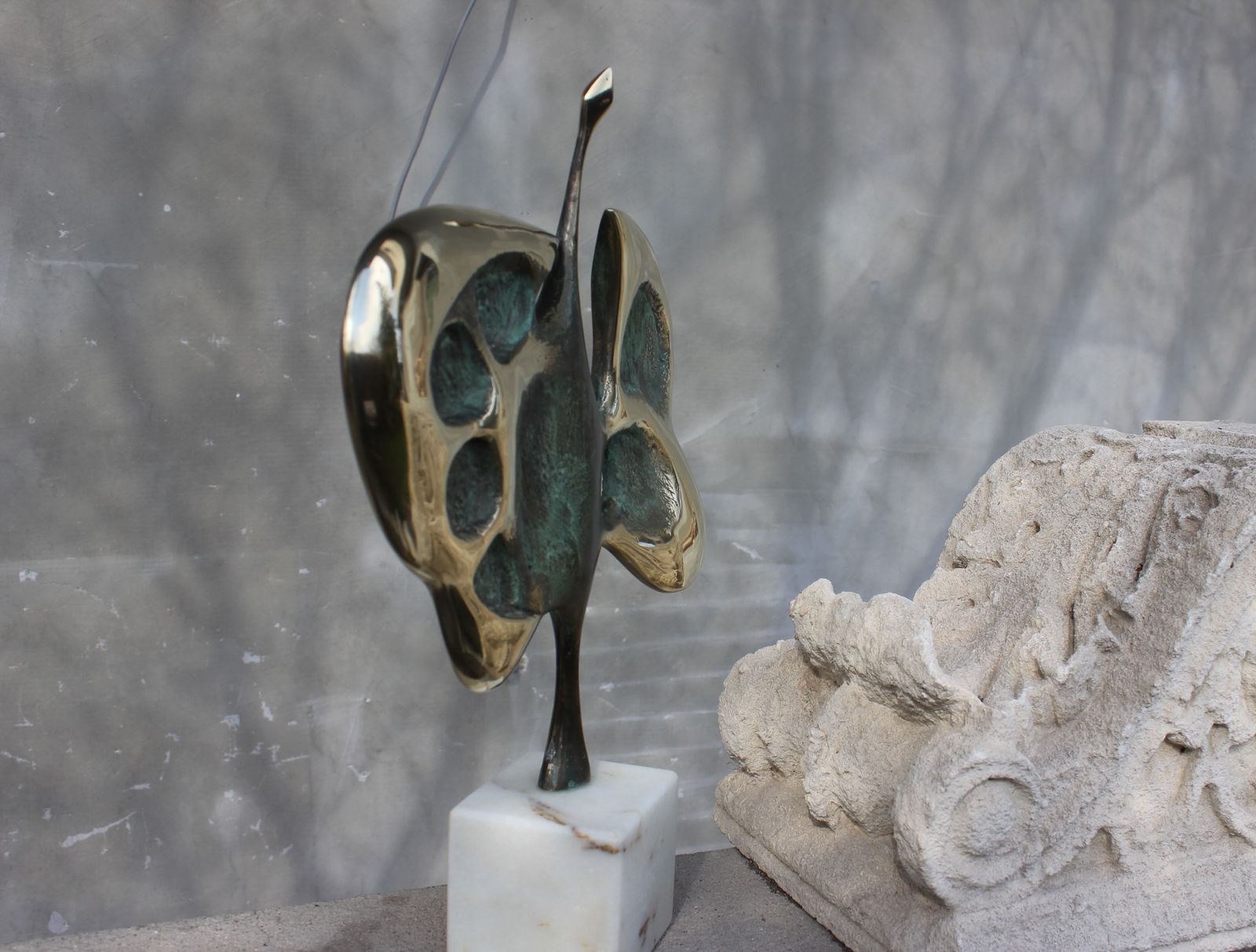 Bronze Bird Abstract Statue Signed Mid Figurine Original Sculpture Wedding Couple Gift 50s Anniversary Gift 40s photo Art