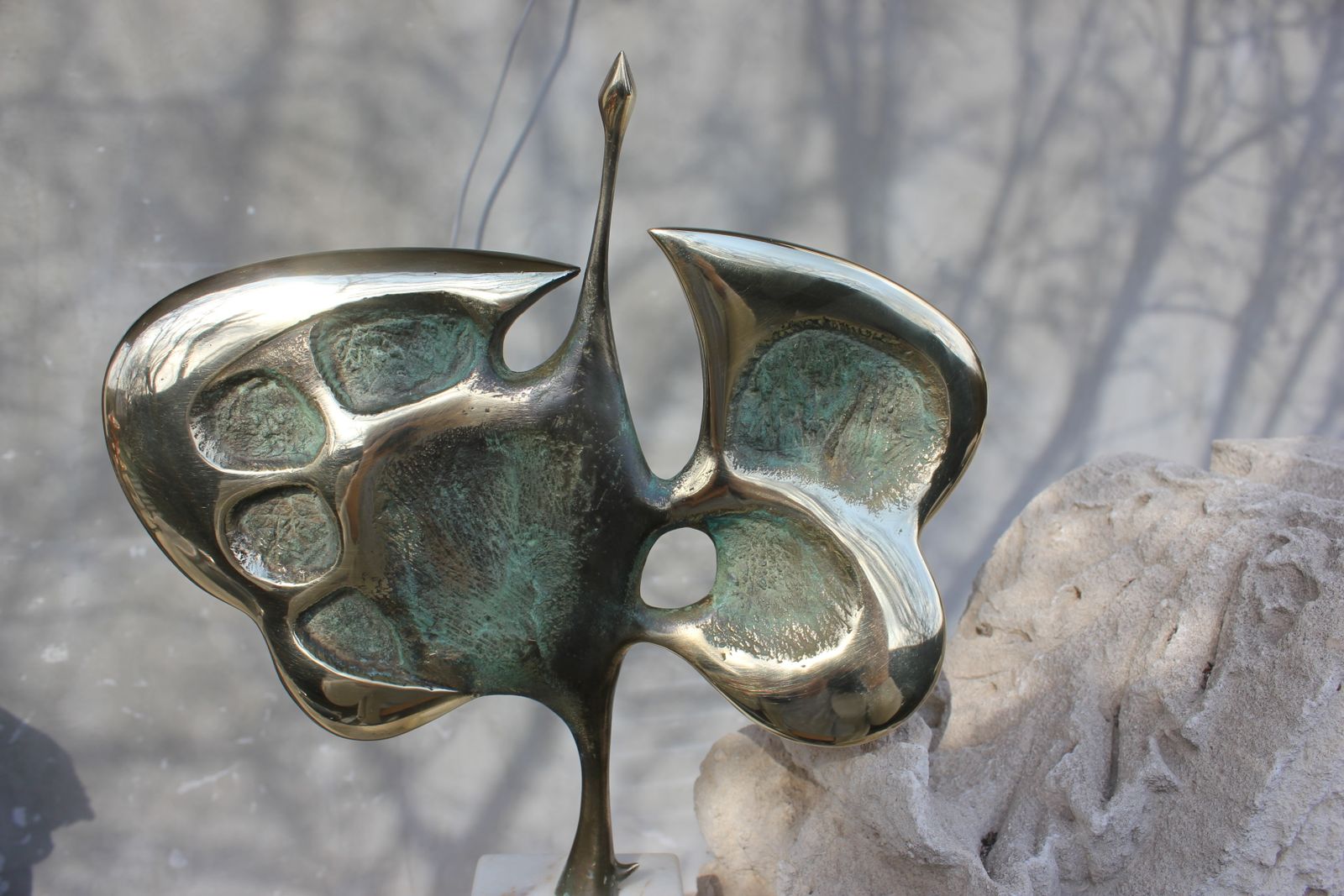 Bronze Bird Abstract Statue Signed Mid Figurine Original Sculpture Wedding Couple Gift 50s Anniversary Gift 40s photo buy