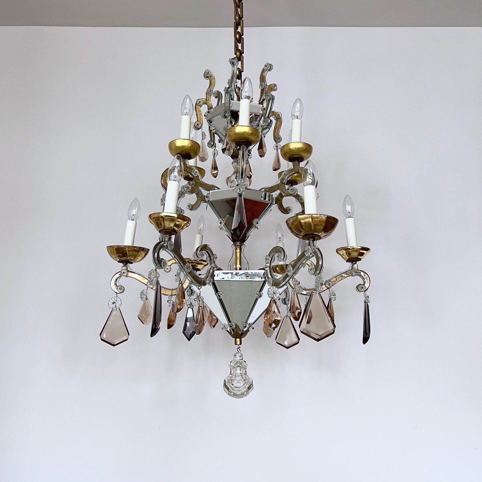 Large French Art Deco Mirrored Chandelier With Cut Crystal Drops photo furniture