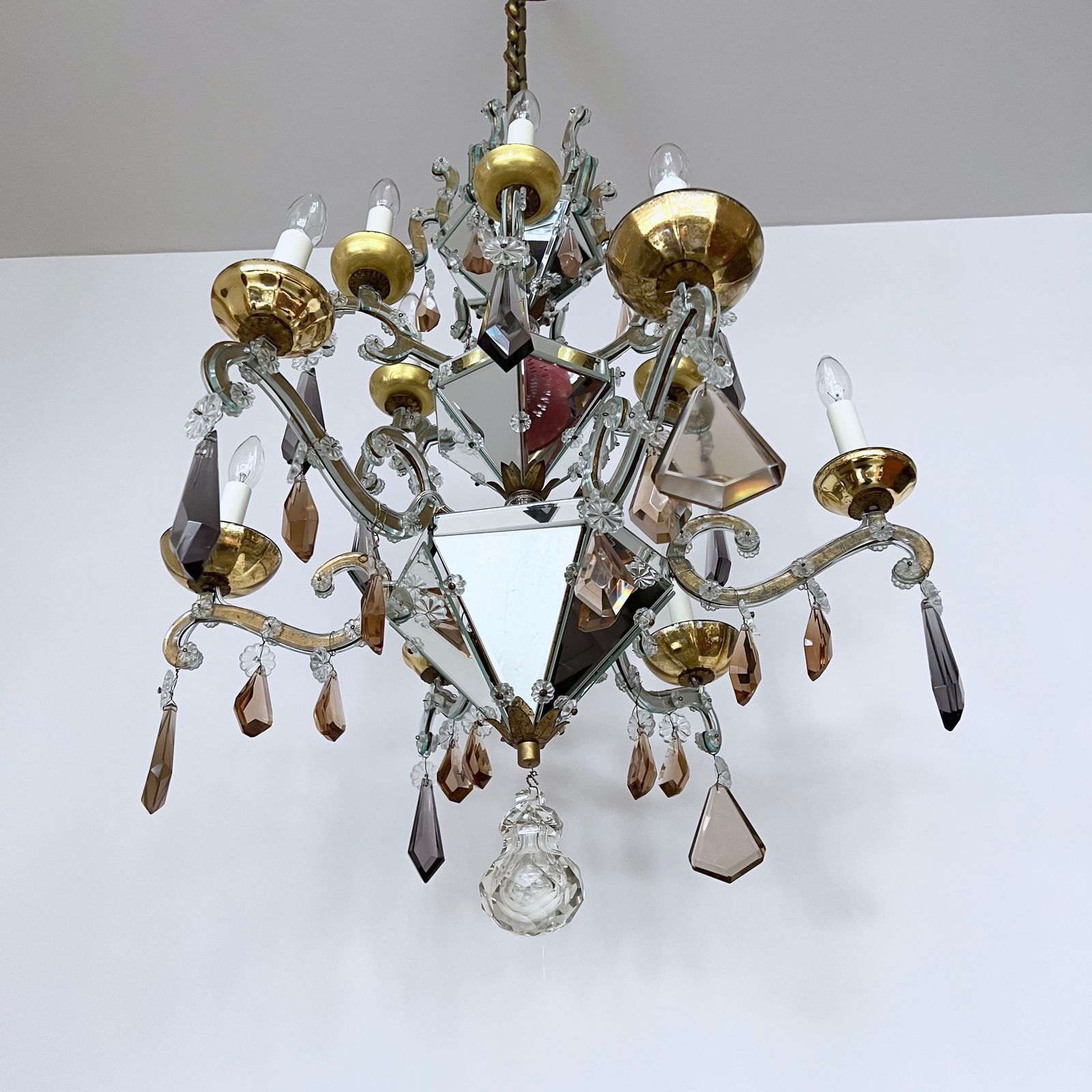 Large French Art Deco Mirrored Chandelier With Cut Crystal Drops photo 5995.0
