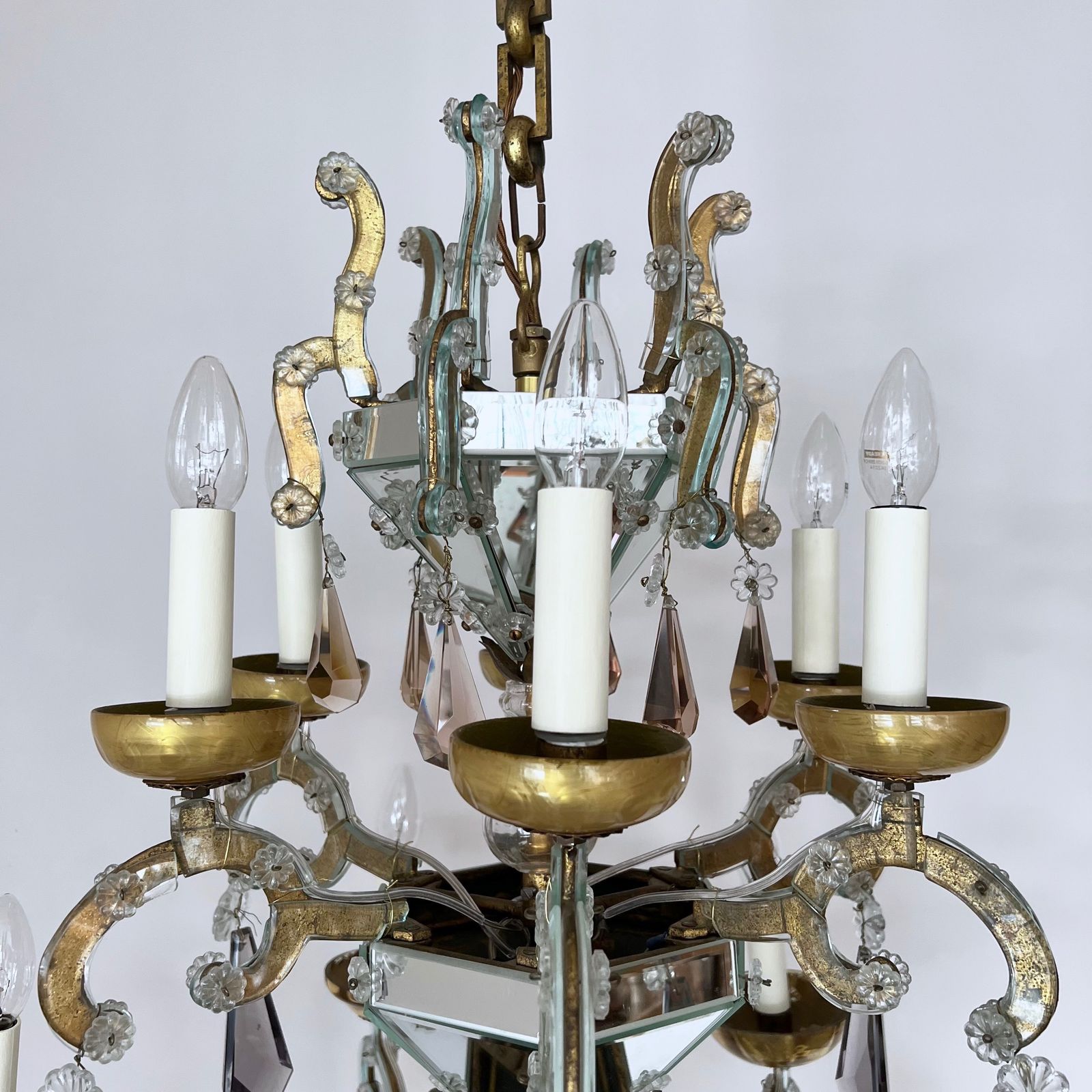 photo for sale Large French Art Deco Mirrored Chandelier With Cut Crystal Drops