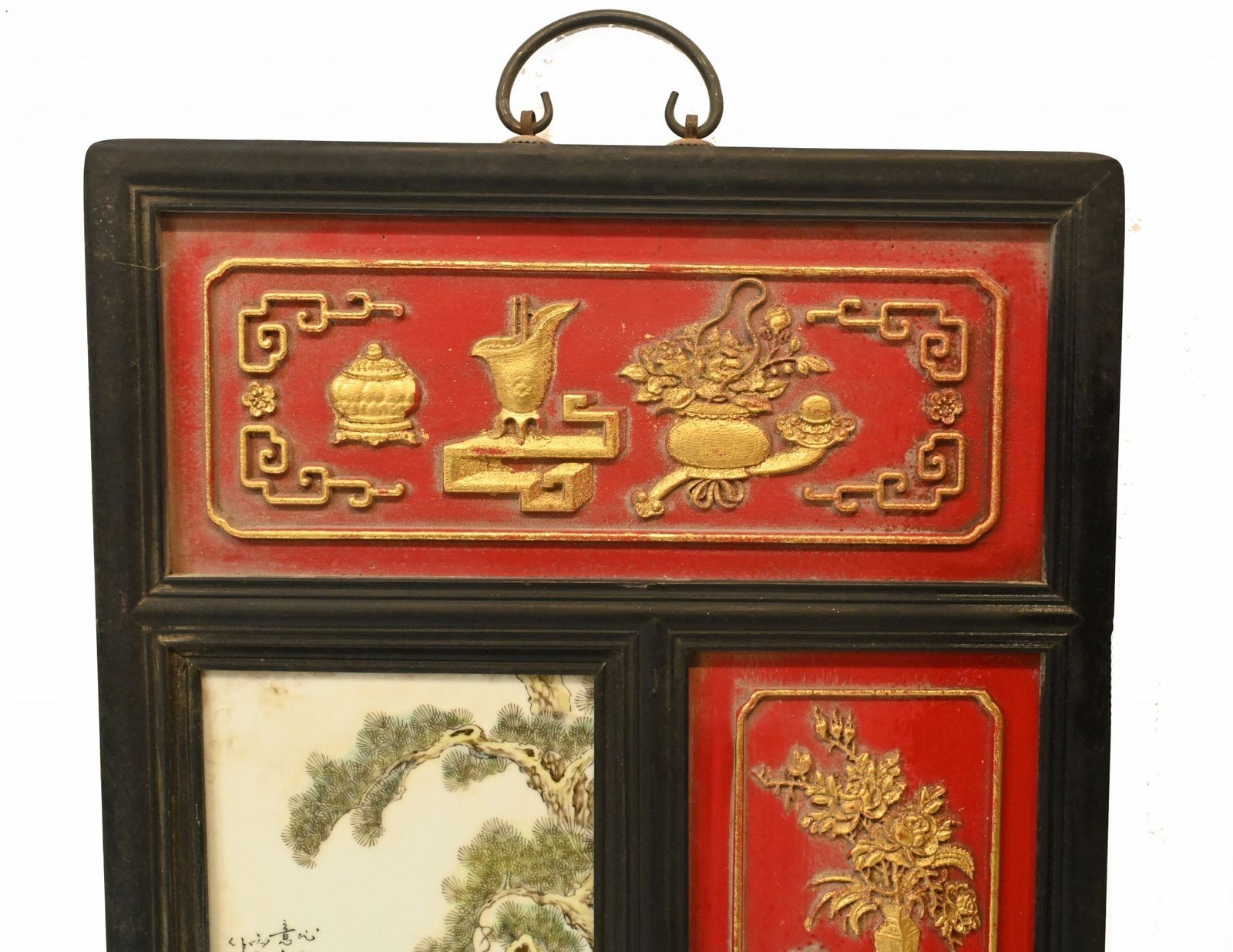 Pair Chinese Porcelain Plaques   Qianlong Hardwood Screen photo Art