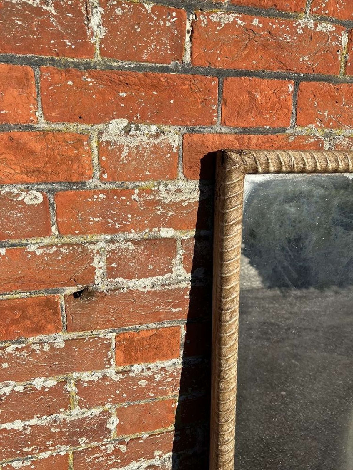 A Delightful Good Size Antique French 19th C Painted Ribbed Mirror. photo for sale