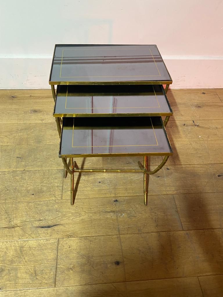Nest Of Maison Bagues Brass And Glass Side Tables photo for sale