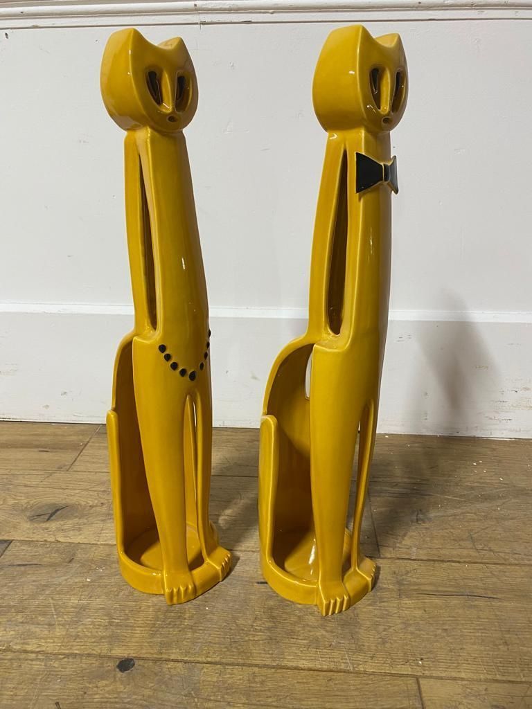 Mid Century Zsolnay Cat Candle Holders photo furniture