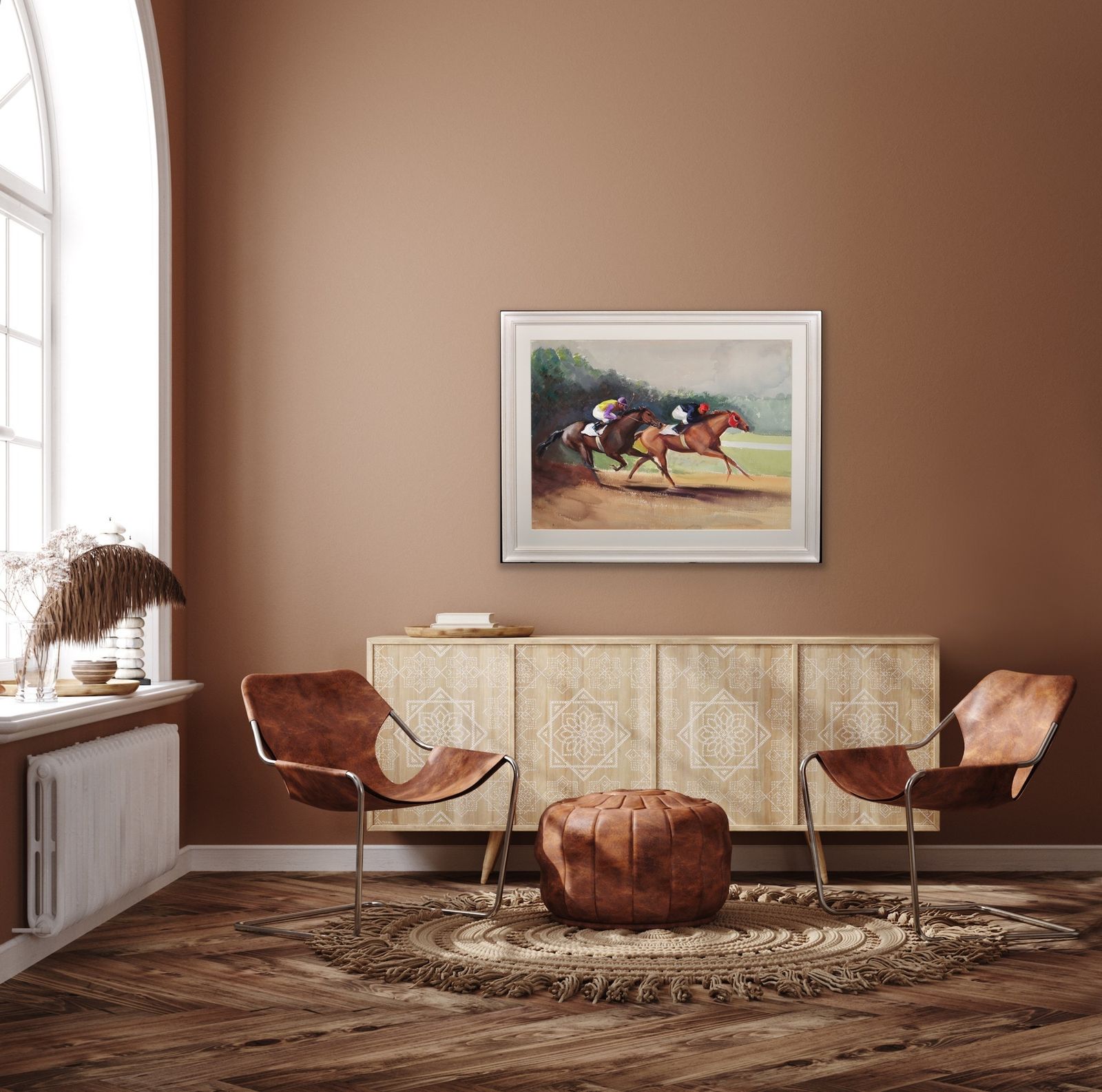 photo furniture John Rattenbury Skeaping 1901 To 1990.  English. A Tight Finish, 1970. Framed Mid 20th Century Horse Racing Painting By An Acclaimed Equine Artist.