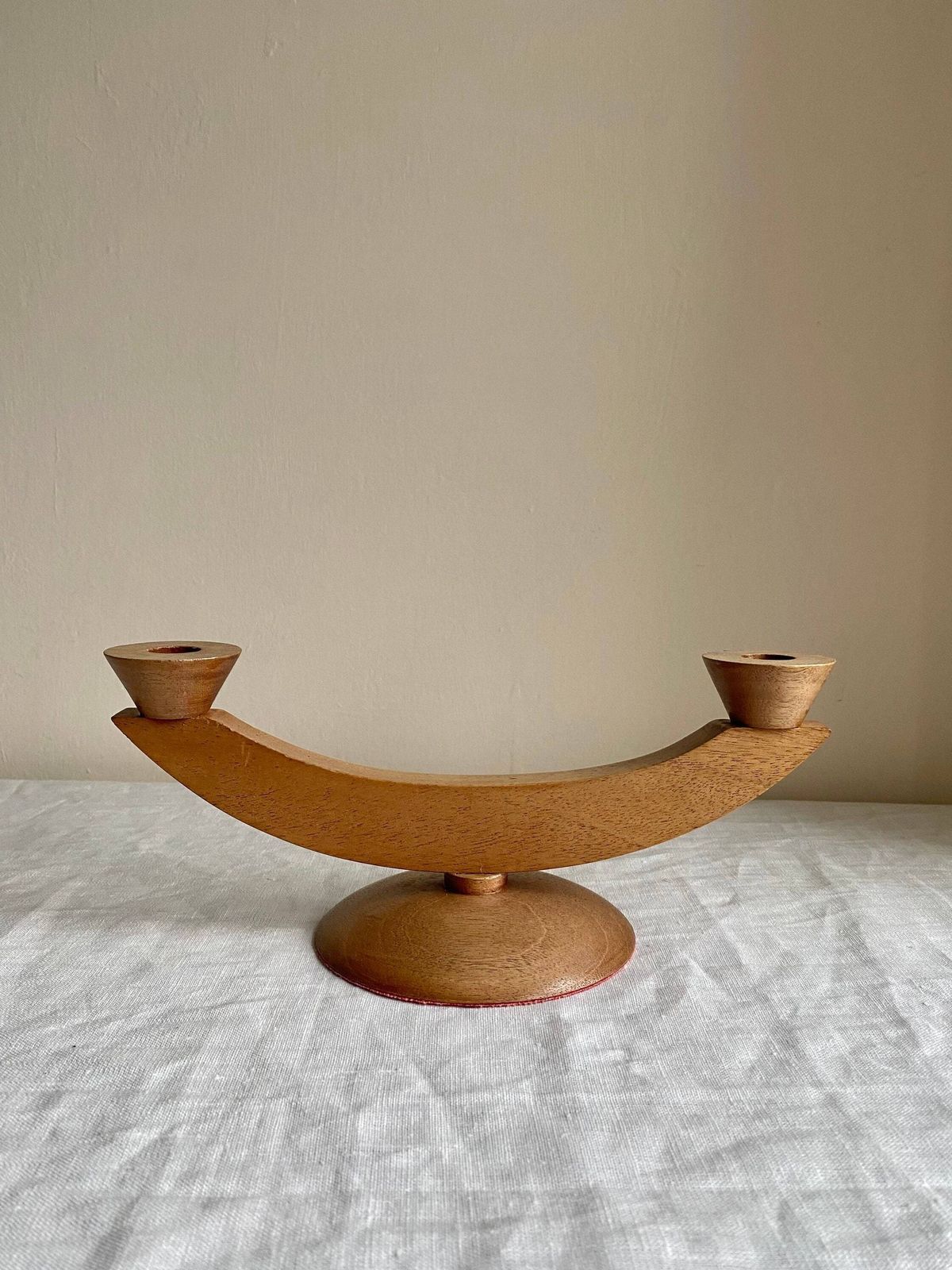 Modernist Candelabra Wooden, Mid Century Hand Crafted Original Candle Holder photo furniture