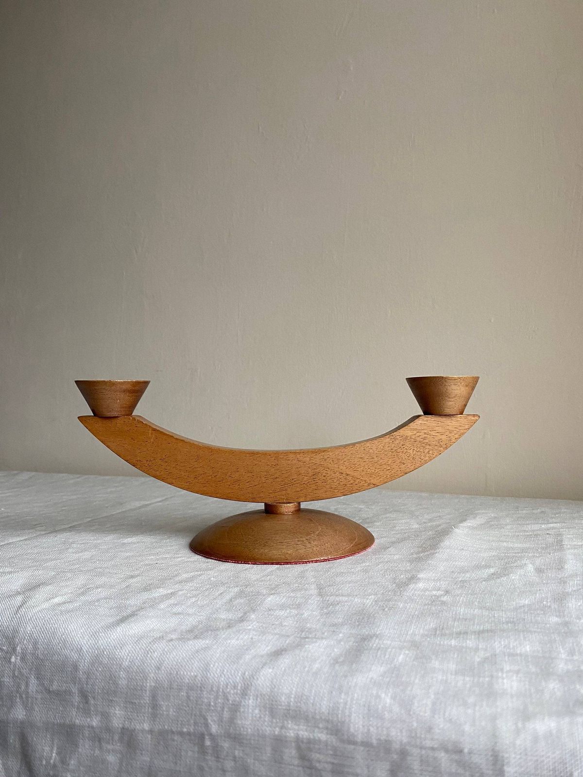 Modernist Candelabra Wooden, Mid Century Hand Crafted Original Candle Holder photo for sale