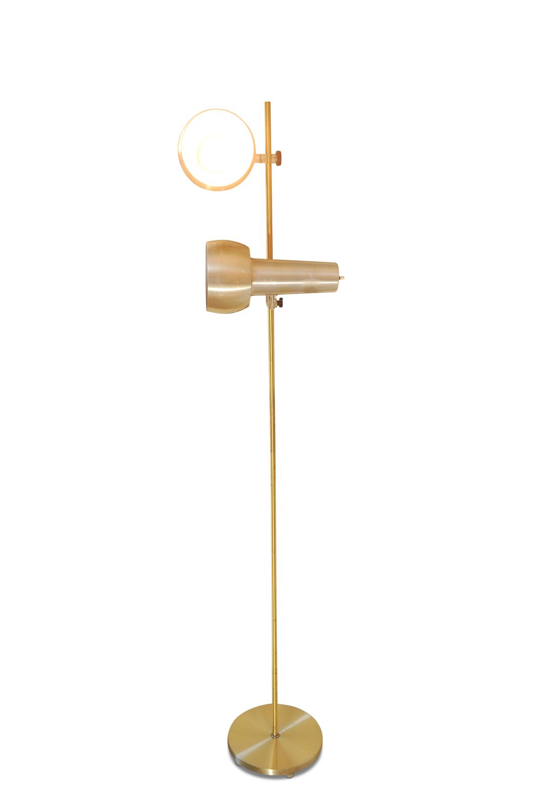 Koch & Lowy Gold Brushed Aluminium Adjustable Twin Floor Light With Multi Directional Spot Lamps 1970's Ol