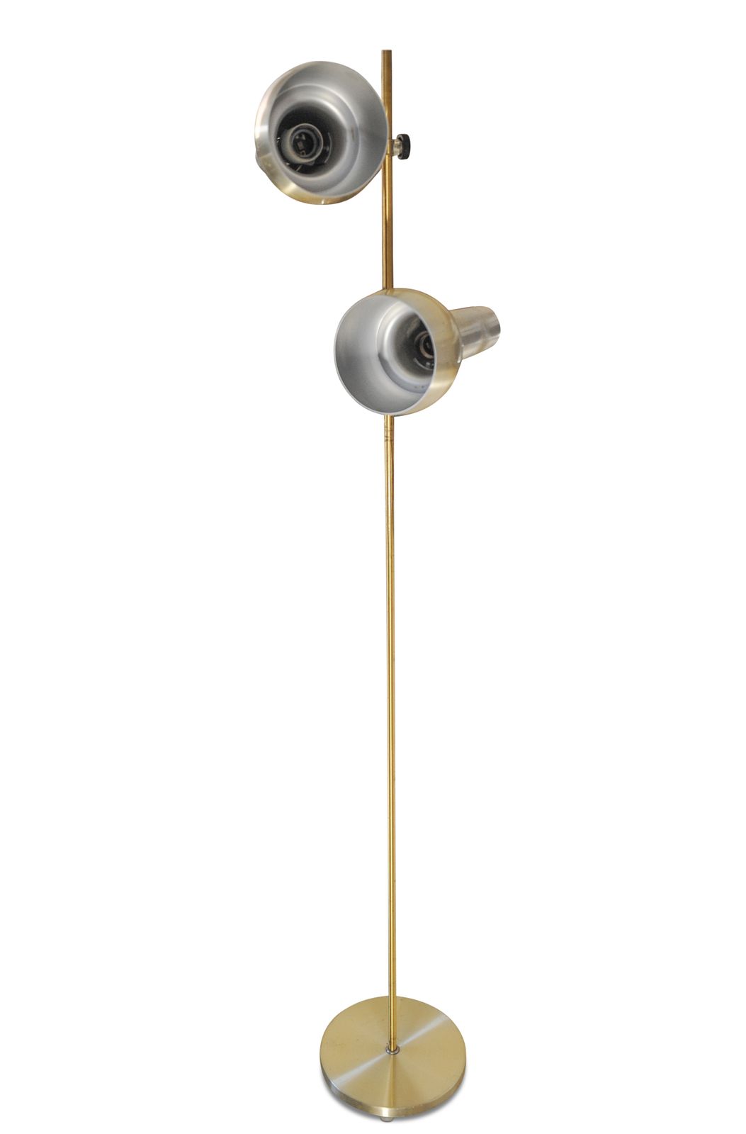 Koch & Lowy Gold Brushed Aluminium Adjustable Twin Floor Light With Multi Directional Spot Lamps 1970's Ol photo Lighting