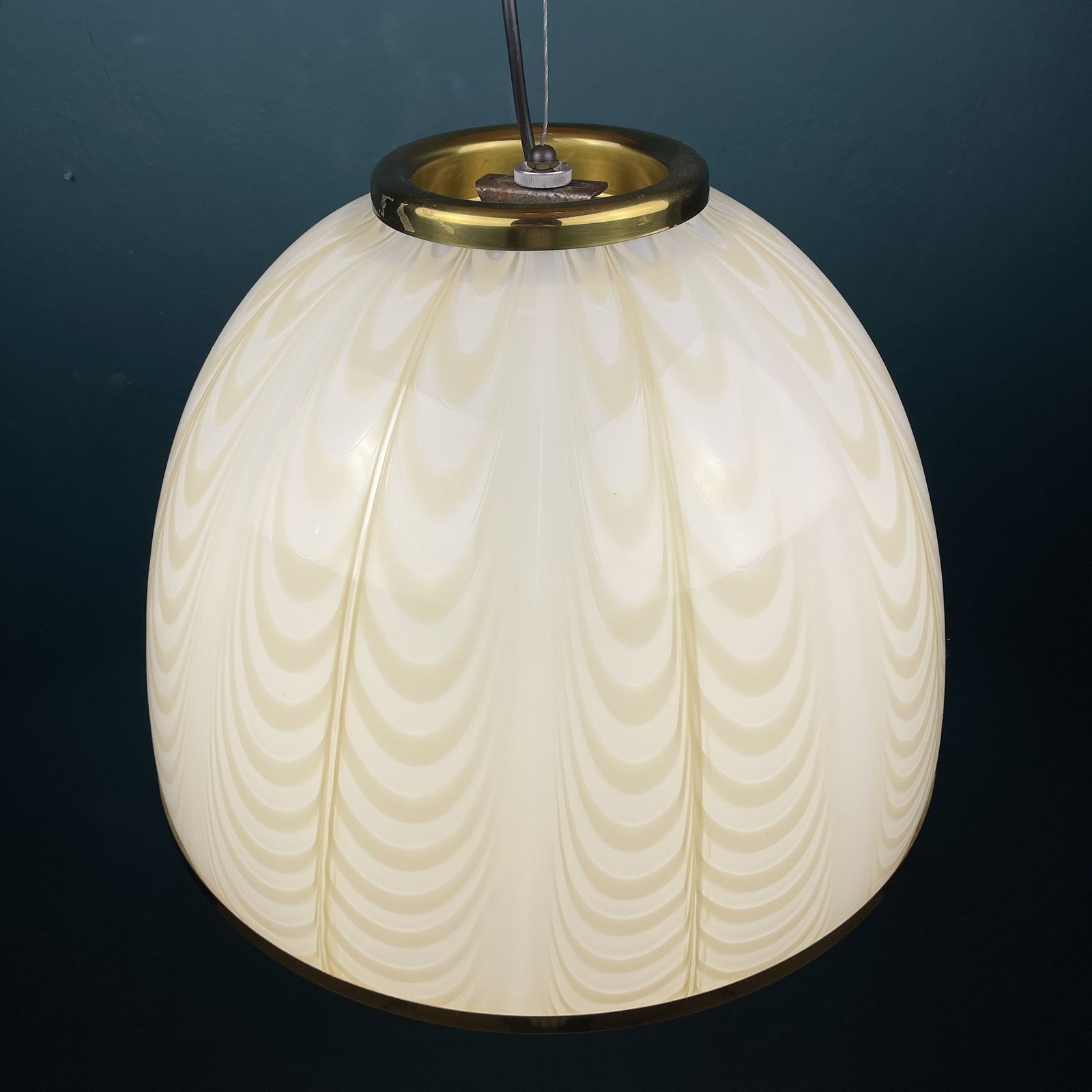 500.0 Vintage White Murano Glass Pendant Lamp By F.Fabbian For Mazzega Italy 70s photo