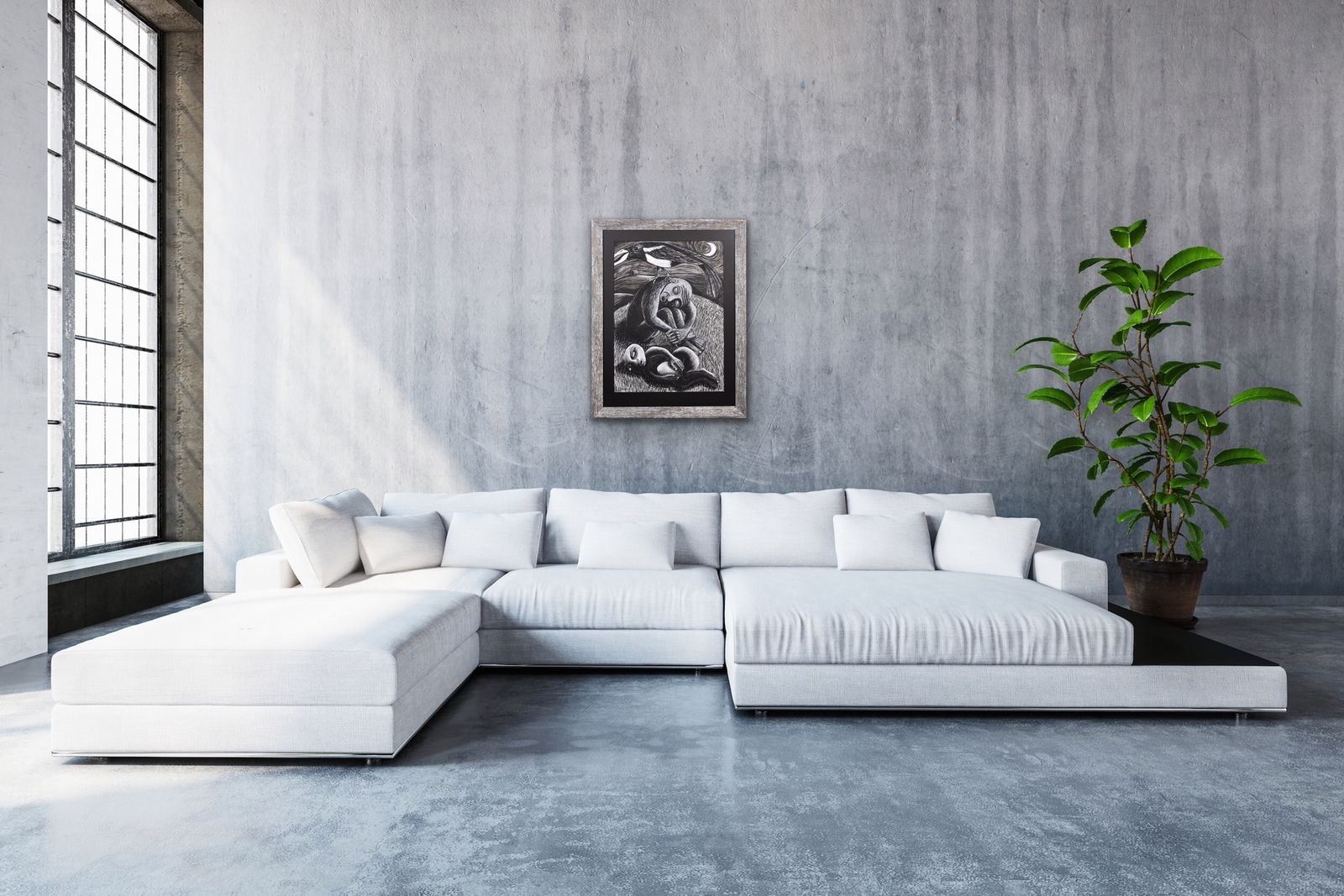 photo furniture The Thief. Framed Late 20th Century Pastel Artwork By Welsh Artist Julian Ruddock B.1965. Symbolist & Expressionist Artistic Styles.