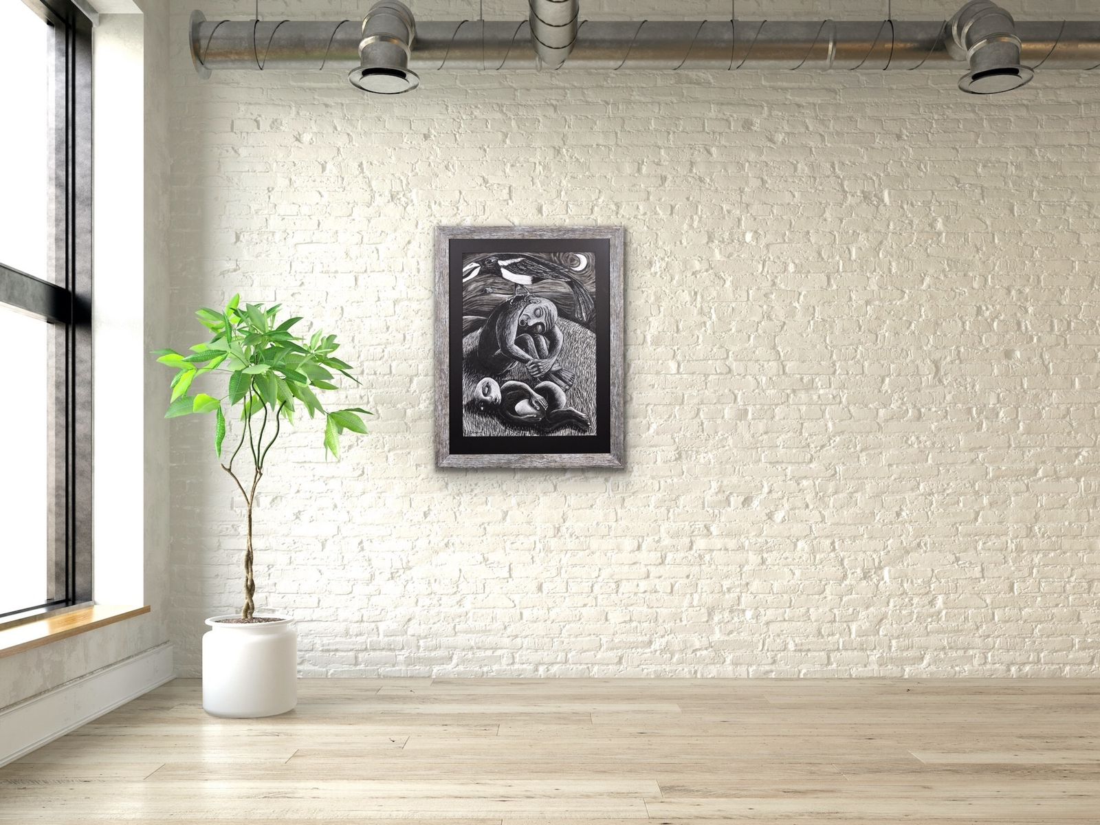 photo for sale The Thief. Framed Late 20th Century Pastel Artwork By Welsh Artist Julian Ruddock B.1965. Symbolist & Expressionist Artistic Styles.
