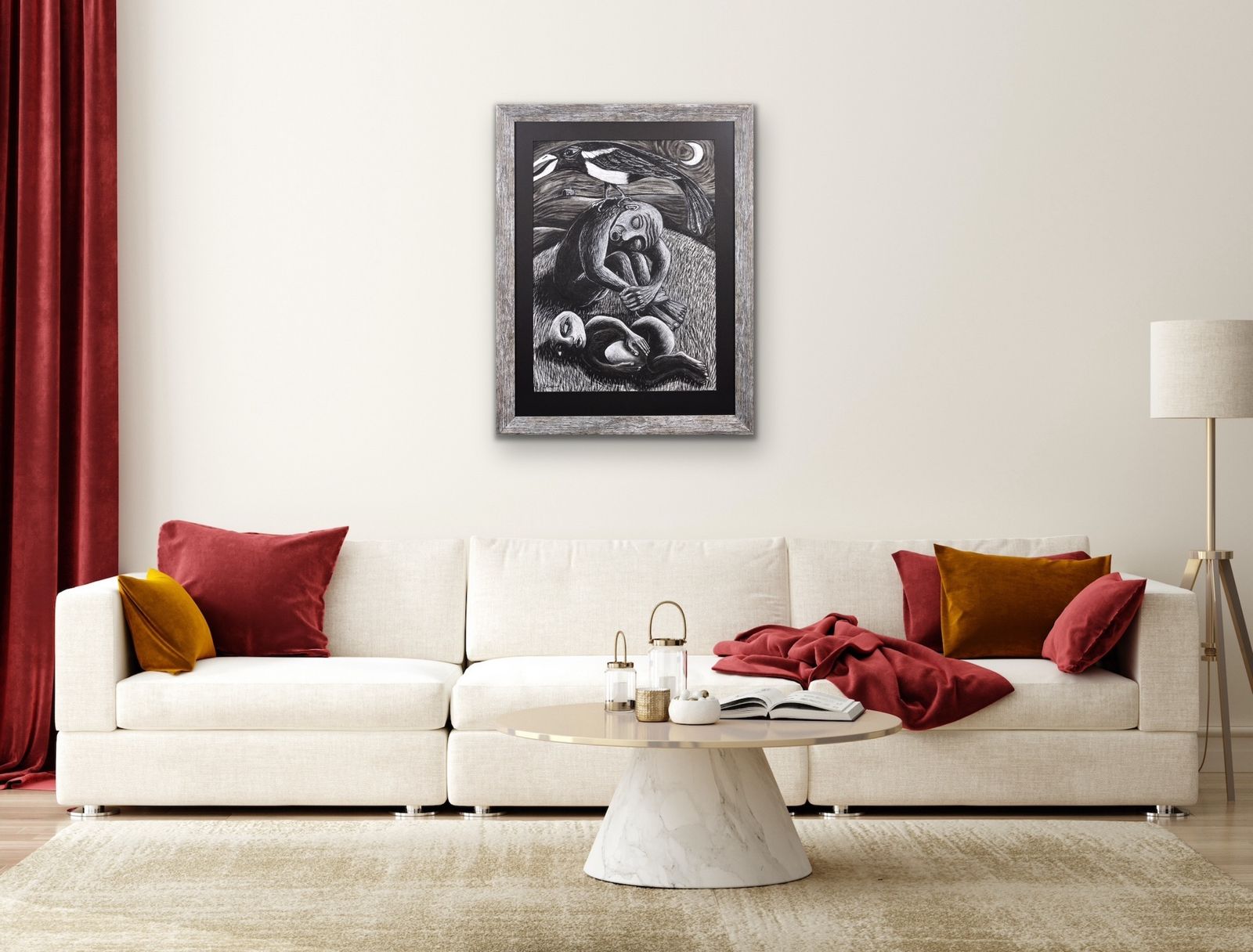 photo vintage The Thief. Framed Late 20th Century Pastel Artwork By Welsh Artist Julian Ruddock B.1965. Symbolist & Expressionist Artistic Styles.