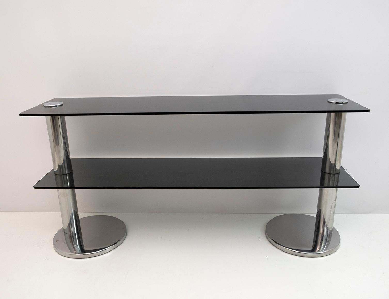 Mid Century Modern Italian Chromed Steel And Smoked Glass Console, 1970s photo furniture
