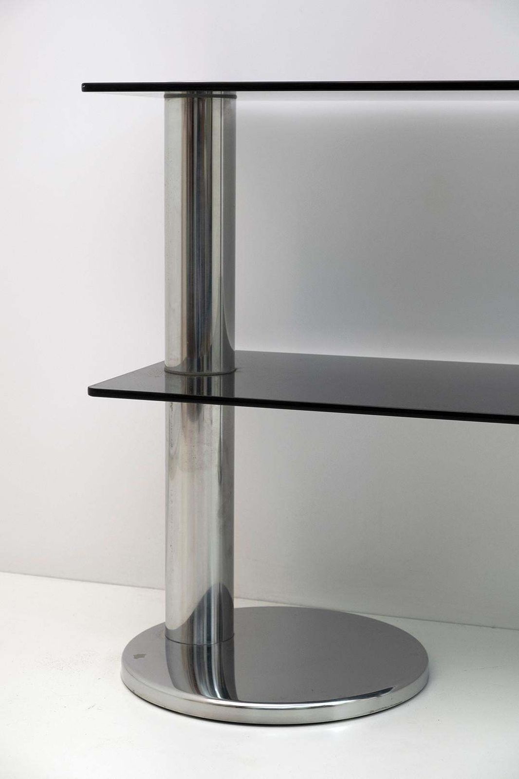 Mid Century Modern Italian Chromed Steel And Smoked Glass Console, 1970s photo vinterior