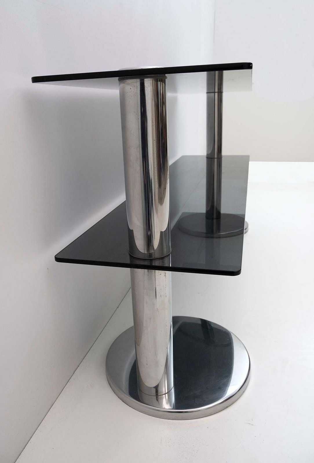 photo for sale Mid Century Modern Italian Chromed Steel And Smoked Glass Console, 1970s