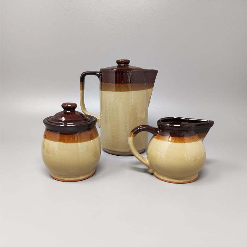1970s Gorgeous Brown Coffee Set In Faenza Ceramic. Handmade Made In Italy photo for sale