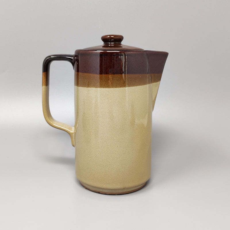 1970s Gorgeous Brown Coffee Set In Faenza Ceramic. Handmade Made In Italy photo Home Decor