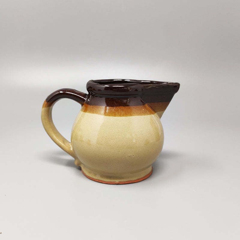 1970s Gorgeous Brown Coffee Set In Faenza Ceramic. Handmade Made In Italy photo vinterior
