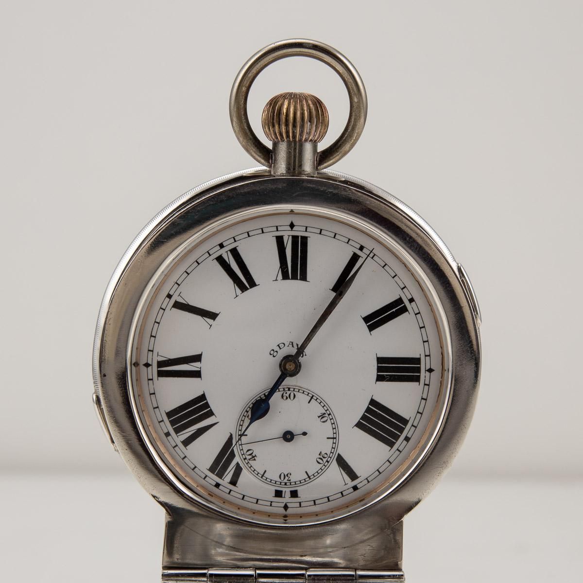 20th Century Edwardian Solid Silver & Glass Inkwell With Clock, Chester, C.1907 photo vinterior