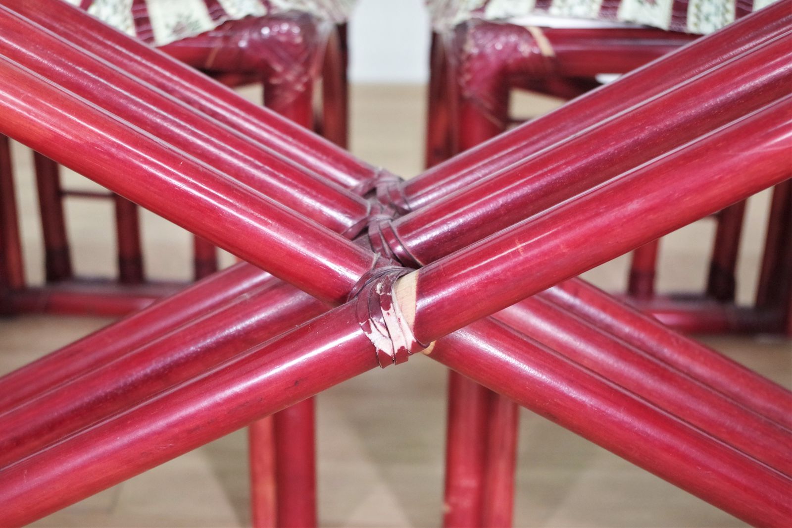 Red Bamboo Table And Chairs Set By Arturo Pozzoli, 80s photo 2390.0