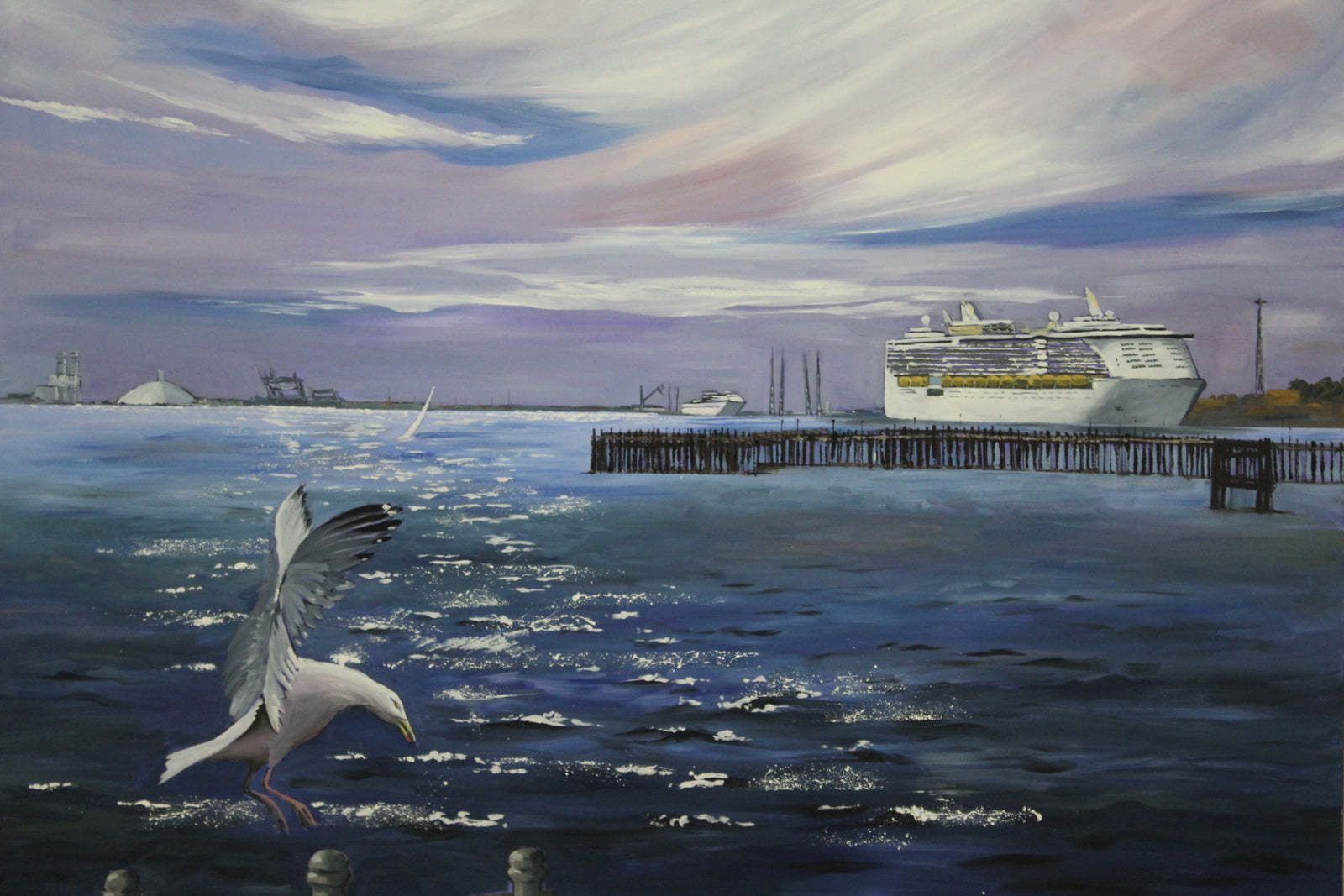 Large Seascape Oil Painting, Mid 20th Century photo 275.0