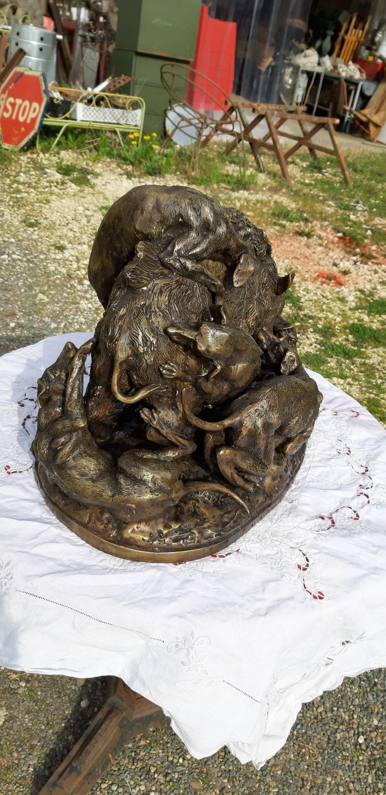 19th Century Bronze, Boar And 6 Dogs, photo furniture