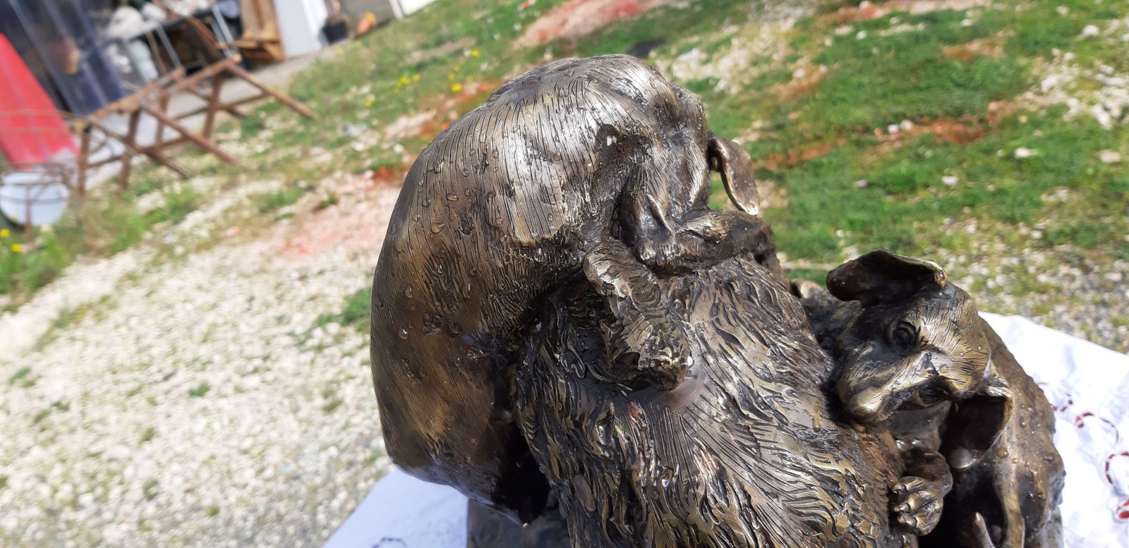 photo vinterior 19th Century Bronze, Boar And 6 Dogs,