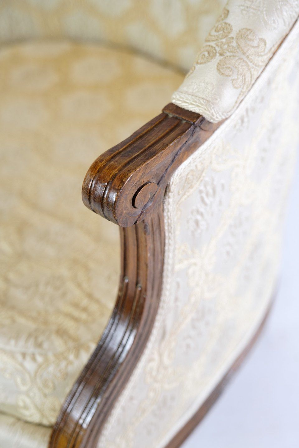 A Set Of Two Louise Seize Chairs In Polished Mahogany With Brightly Decorated Fabric From 1880s. photo for sale