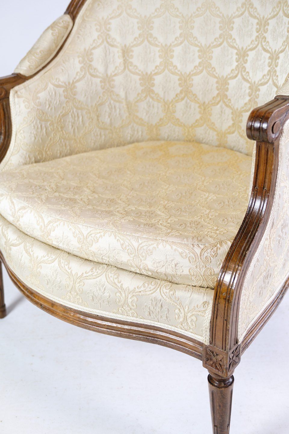 A Set Of Two Louise Seize Chairs In Polished Mahogany With Brightly Decorated Fabric From 1880s. photo Furniture