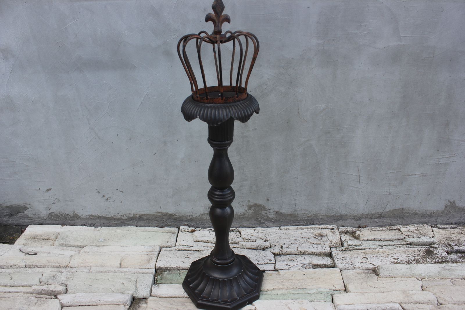 Large Cast Iron Candlestick Floor Metal Candle Holder Tall Light Early 20th Century photo vintage