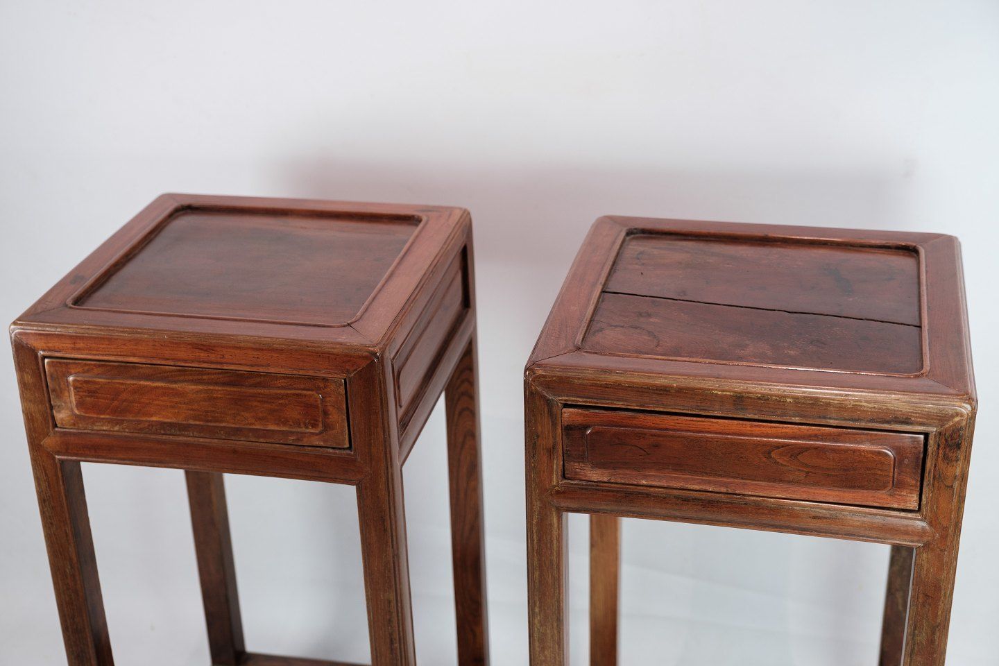 A Set Of Chinese Side Tables With Drawer In Polished Dark Wood From The 1880s. photo furniture