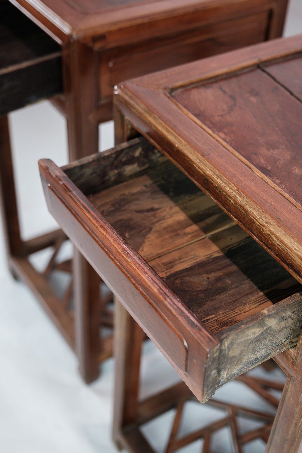 A Set Of Chinese Side Tables With Drawer In Polished Dark Wood From The 1880s. photo 1225.0