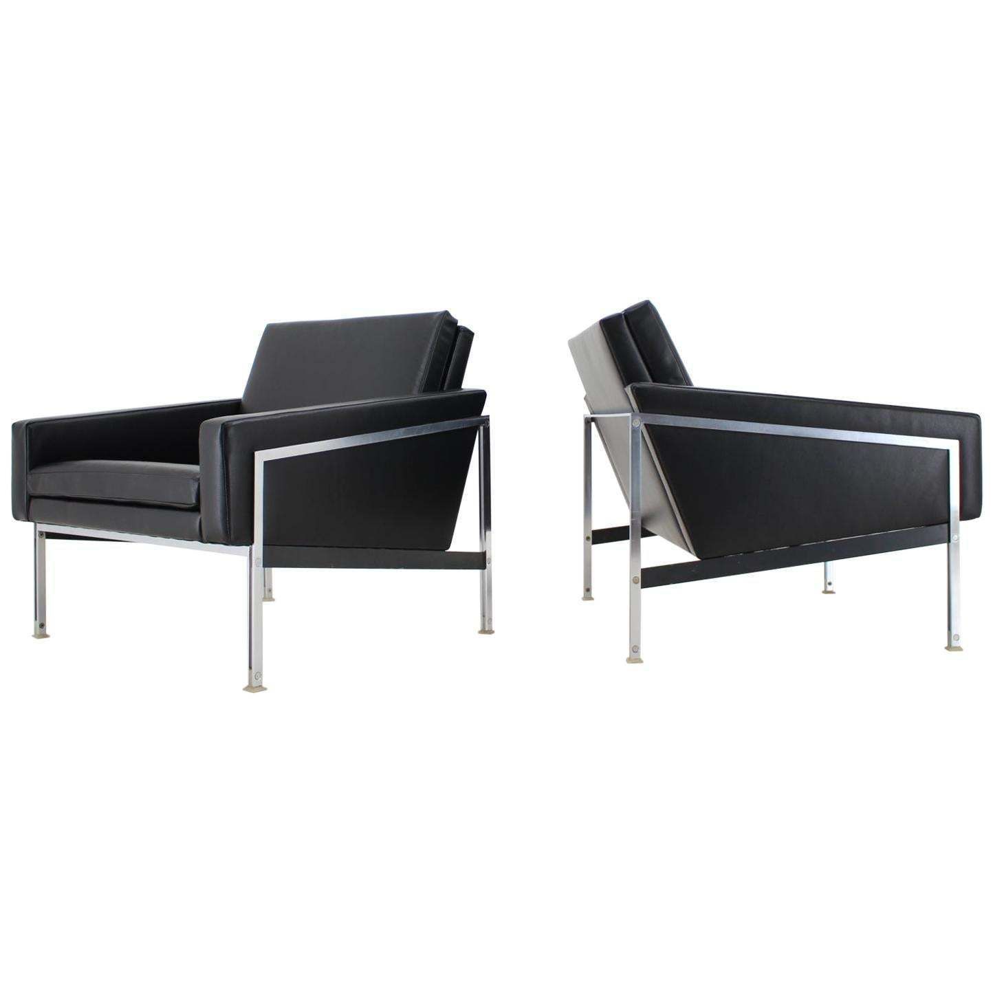 1960s Pair Of Steel And Leather Armchairs By Lübke, Germany
