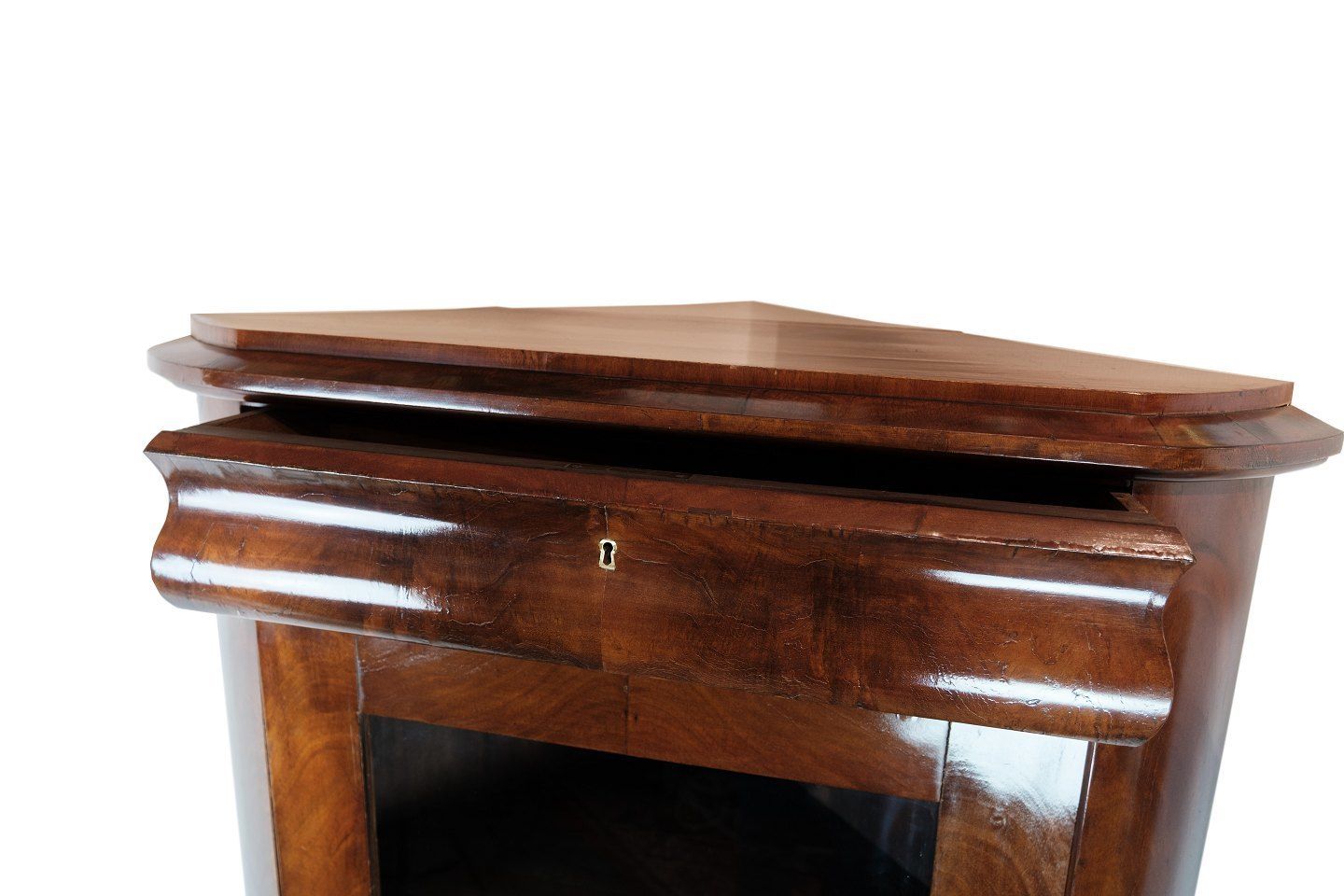 Antique Late Empire Corner Cabinet With Shelves In Mahogany From 1840s photo vinterior
