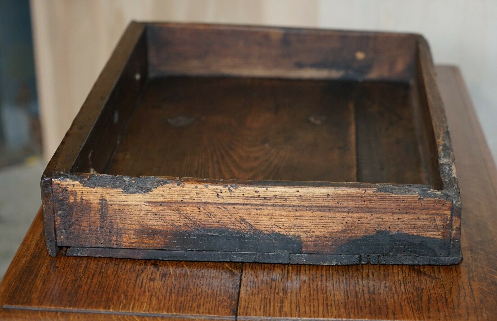 Furniture Antique Circa 1700 English Oak Jointed Lowboy Side Table With Single Drawer photo