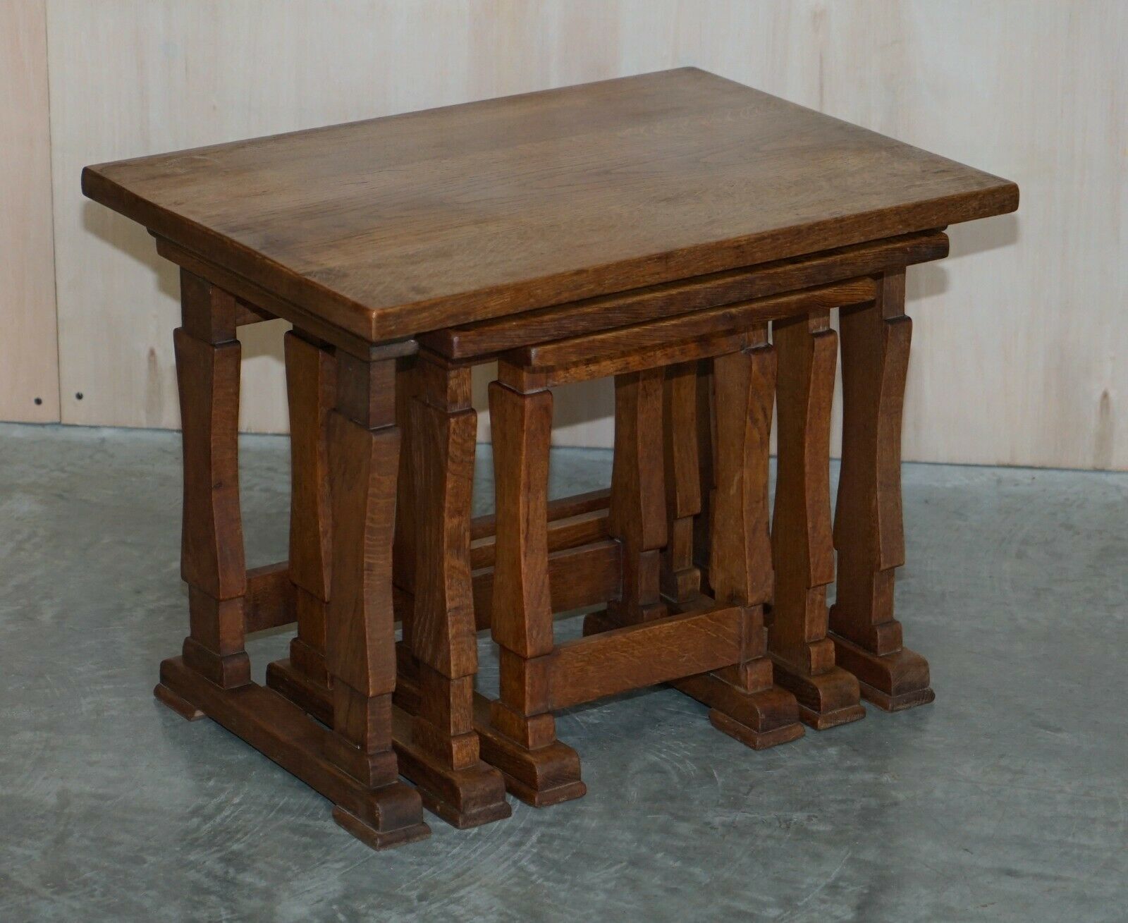 Solid English Oak Nest Of Three Large Side End Lamp Wine Occasional Tables photo for sale