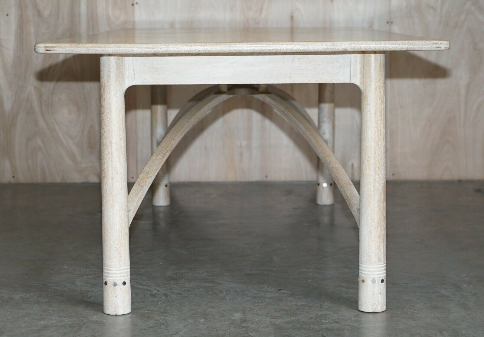 Limed Oak & Pewter Inlaid David Gregson Arts & Crafts Dining Table & 8 Chairs photo vintage
