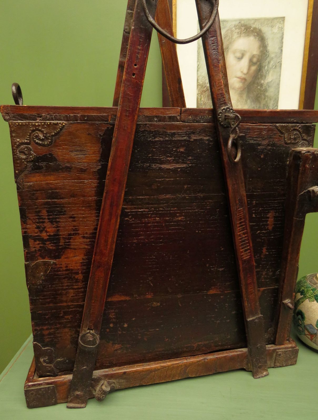 Rare Antique Japanese Wooden Merchants Or Calligraphy Chest With Stand photo 395.0