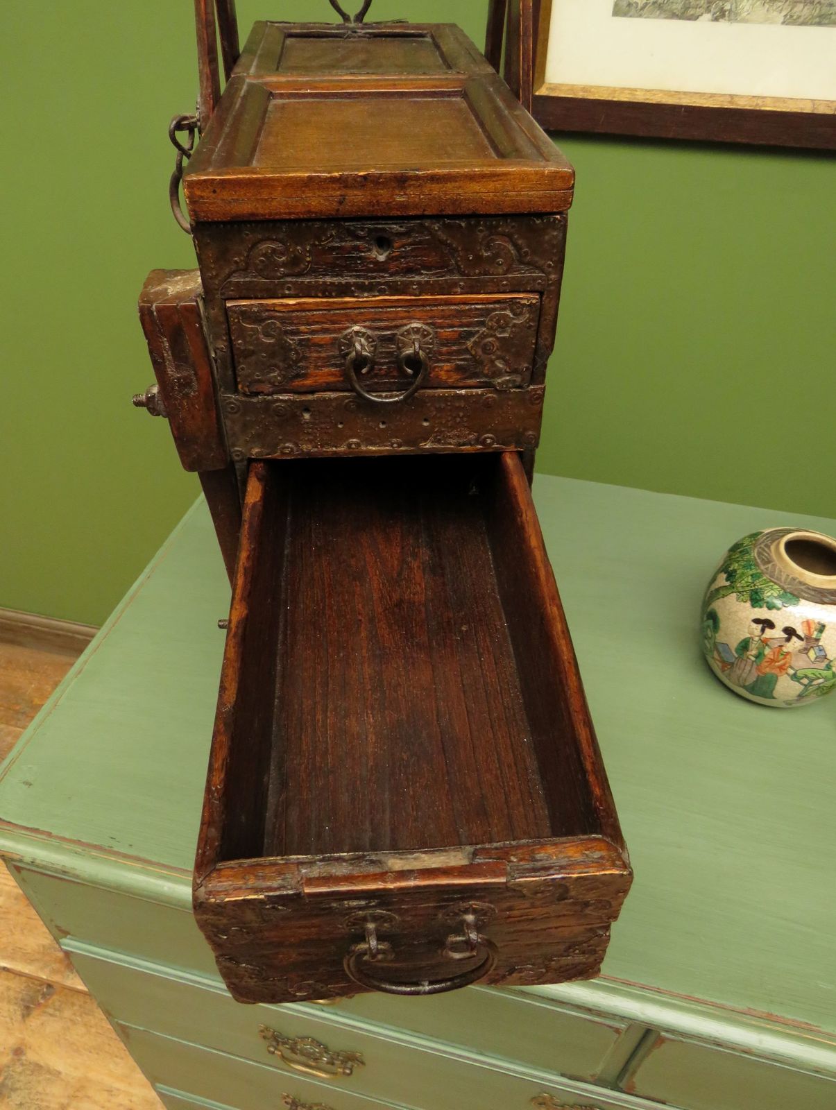 Home Decor Rare Antique Japanese Wooden Merchants Or Calligraphy Chest With Stand photo